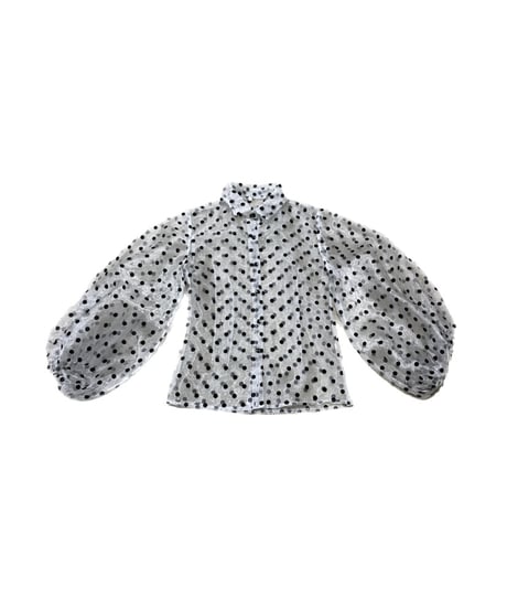 Sheer Dot Volume Sleeve Shirt WH BK