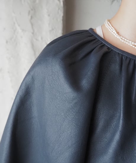 Lantern Sleeve Fake Leather Tops NV