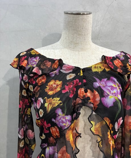 Desigual  Flower Pattern Sheer Frill Tops BUPIOR