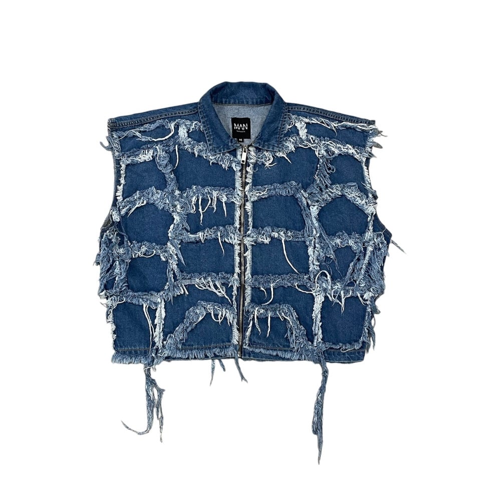 Patchwork Zipup Denim Vest BL | Orfeo