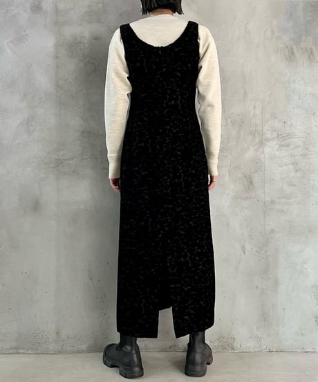 Velour Floral Pattern No Sleeve Dress BK