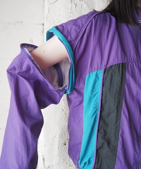 1980's LACOSTE Removable Sleeve Nylon Jacket PURGNBK