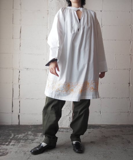 1950~60's Embroidery Hem Smock WHYE