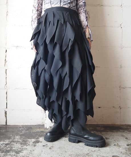 Zigzag Ruffled Tiered Skirt BK