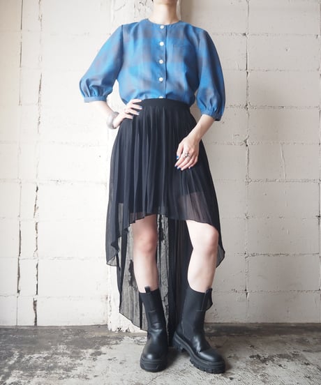 Ombre Check Collarless Blouse BKBL