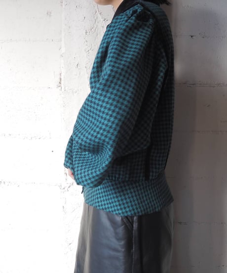 Velour Collar Check Blouse GNBK