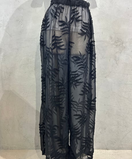 Botanical Pattern Sheer Easy Pants BK
