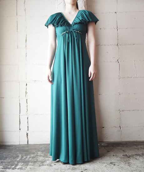 1970's Pleated Collar Long Dress GN