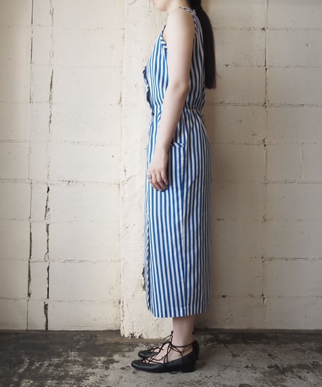 Front Double Button Stripe Dress BLWH