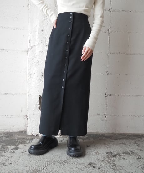Many Button Long Tight Skirt BK