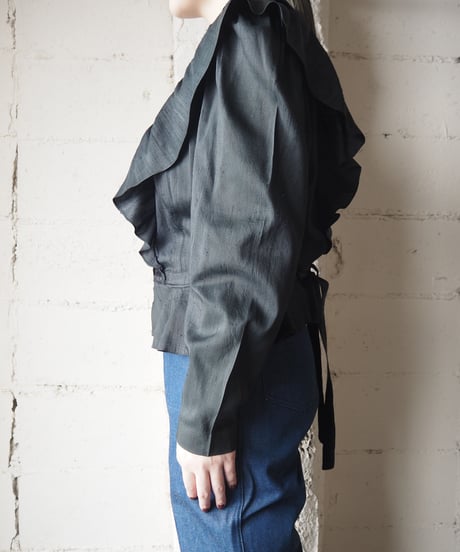 Lace × Velour Frilled Blouse BK