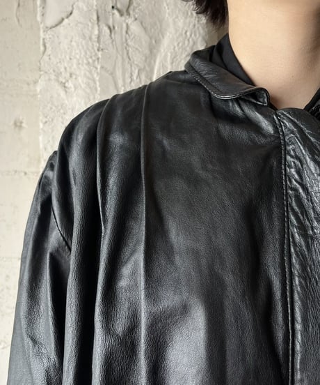 Belted Tuck Shoulder Leather Jacket BK