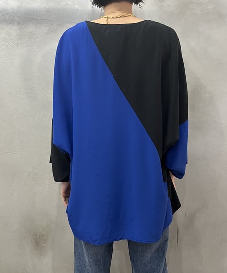 Bicolor V Neck Short Sleeve Blouse BKBL