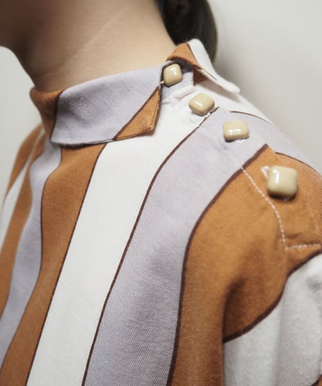 Stand Collar Stripe Blouse OR