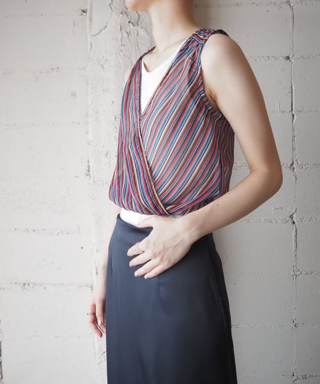 Sleeveless Cache-coeur Stripe Blouse RE BL