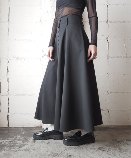 Front Many Button Flered Skirt BK