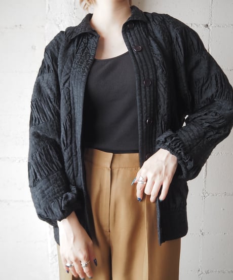 EJHARPER  Shirring stand collar jacket BK
