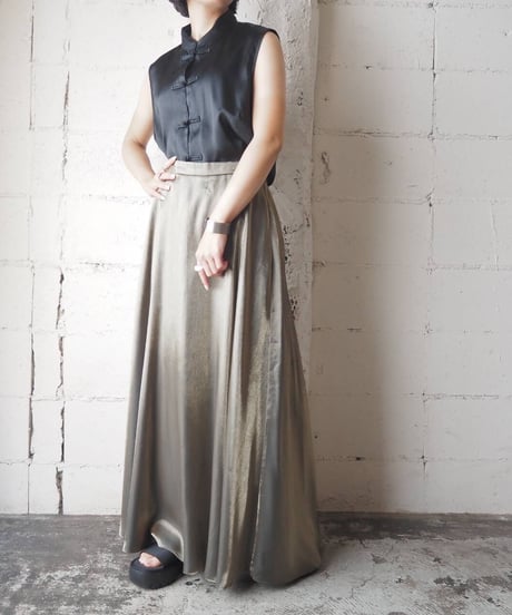 Satin Sleeveless China Shirt BK