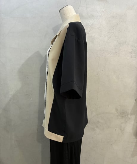 S/S Line Design Open Collar Shirt BKWHBE
