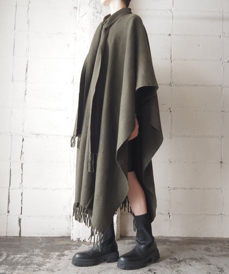 Fringe Hem Scarf Collar Cape Coat KA