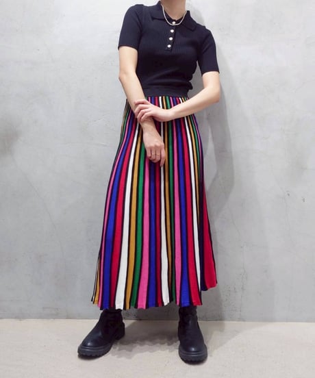 Colorful Pleats Skirt BK RE BL