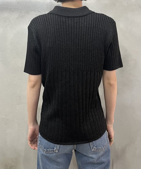 Lame Short Sleeve Polo Knit BK