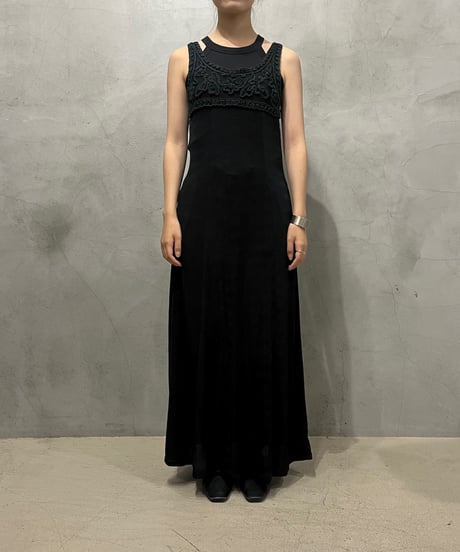 Front Embroidery Spandex Mix Dress BK