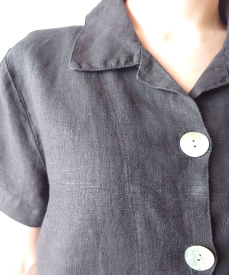 Open Collar Linen Shirt BK