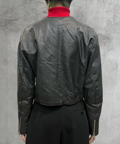 Short Zipup Leather Jacket BK