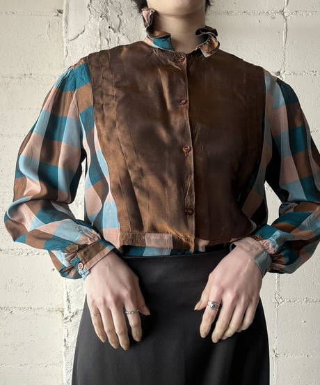 Frill Collar Check Blouse BRBL
