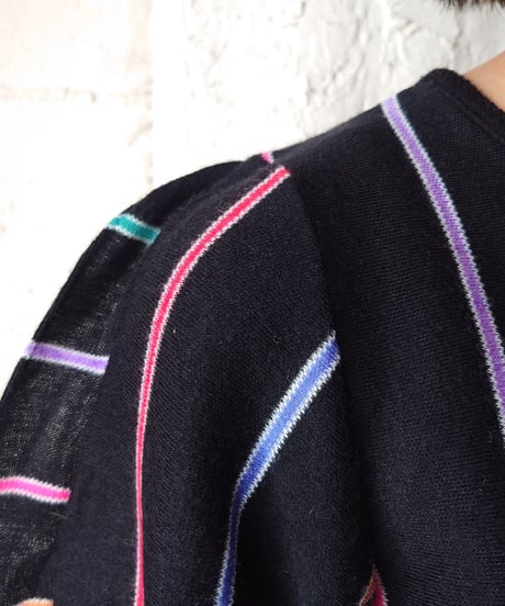Frill Sleeve Stripe Knit BK