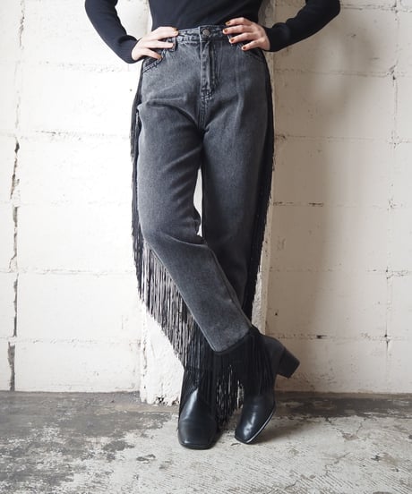 Fringe Black Denim Pants