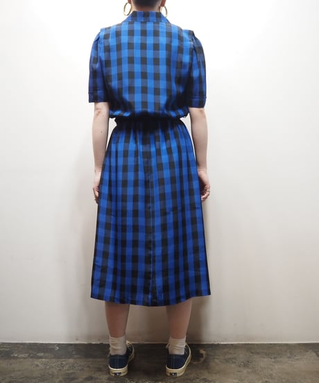Open Collar Check Dress BLBK