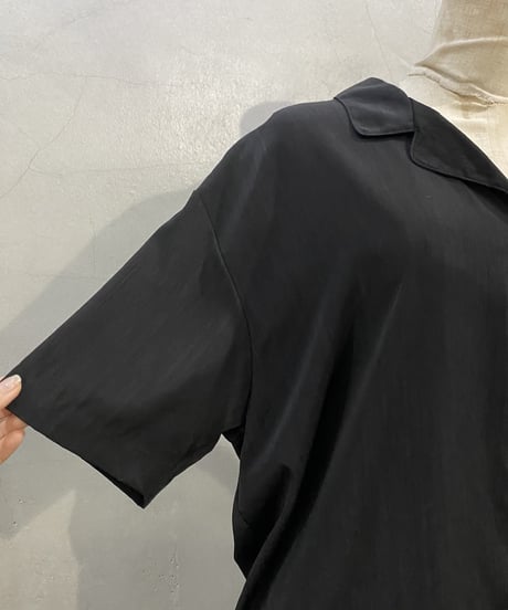 S/S Shell Button Open Collar Shirt BK
