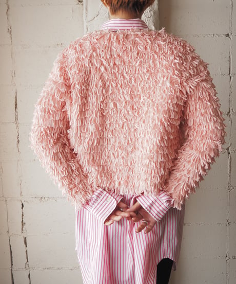 Fringe Collarless Knit Cardigan LPI