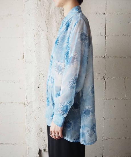 Long Sleeve Flower Pattern Sheer Shirt LBL