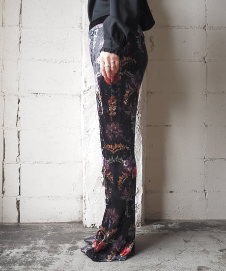 Flower Pattern Velour Pants BK