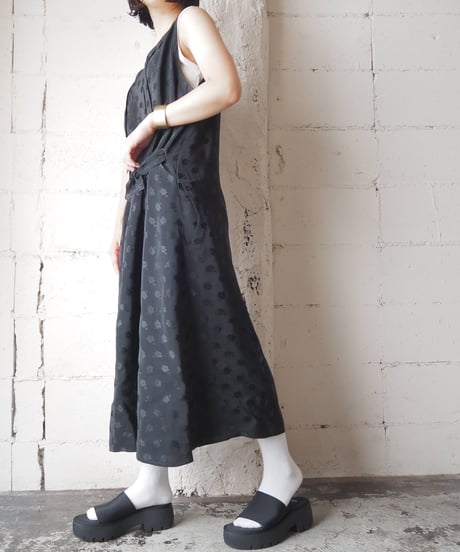 1960's Euro Shadow Flower Pattern Sleeveless Dress BK