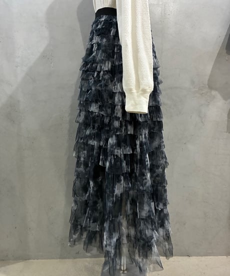 Tie-Die Tulle Tiered Skirt BK WH