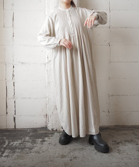 L.L.Bean Pleated Bosom Pattern Skirt Dress IVNV