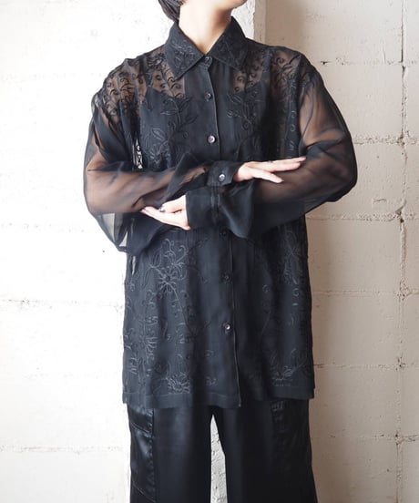 Sheer × Embroidery Shirt BK