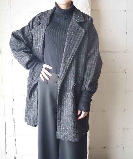Knitted Cuff Stripe Coat BKDGR