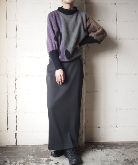 Assinmetric Design Dolman Sleeve Knit GRPURBK
