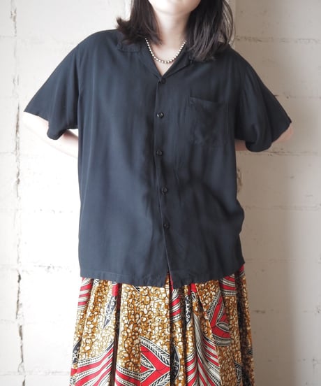 Open Collar Short Sleeve Rayon Shirt BK