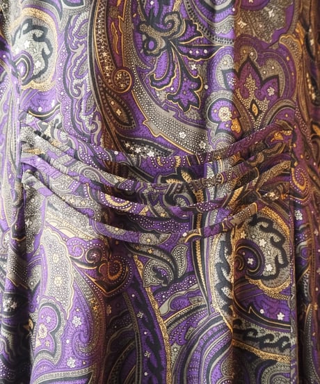 Open Collar Paisley Pattern Dress PUR