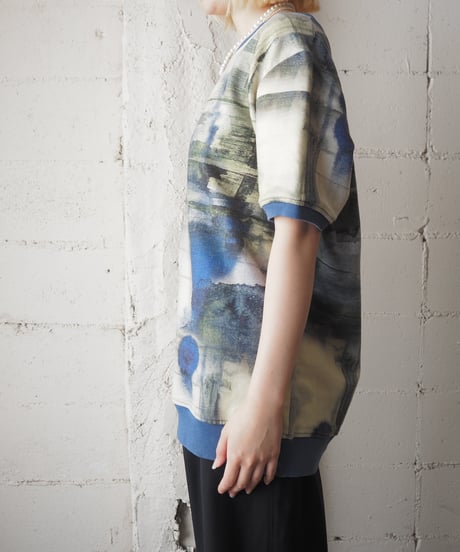 Water Color Painting Print Short Sleeve Sweat BLYE