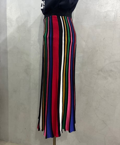 Colorful Pleats Skirt BK RE BL