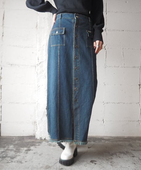 Front Button Denim Tight Skirt NV