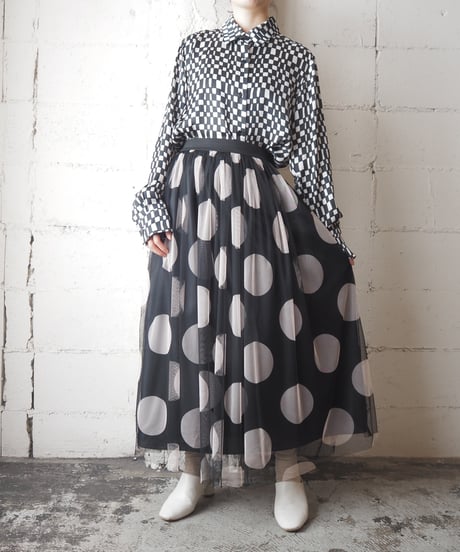 Dot Pattern Tulle Skirt BK WH