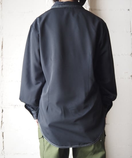 Open Collar White Stitch Shirt BK